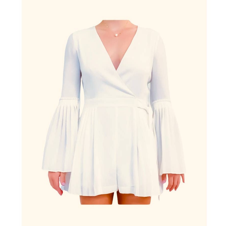 Intermix Ivory Kingston Bell Sleeves Pleated Romper Size Xs